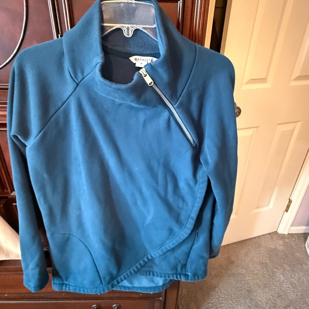 Athleta Teal Asymmetrical Zip Pullover Hoodie - Women's Size Megium